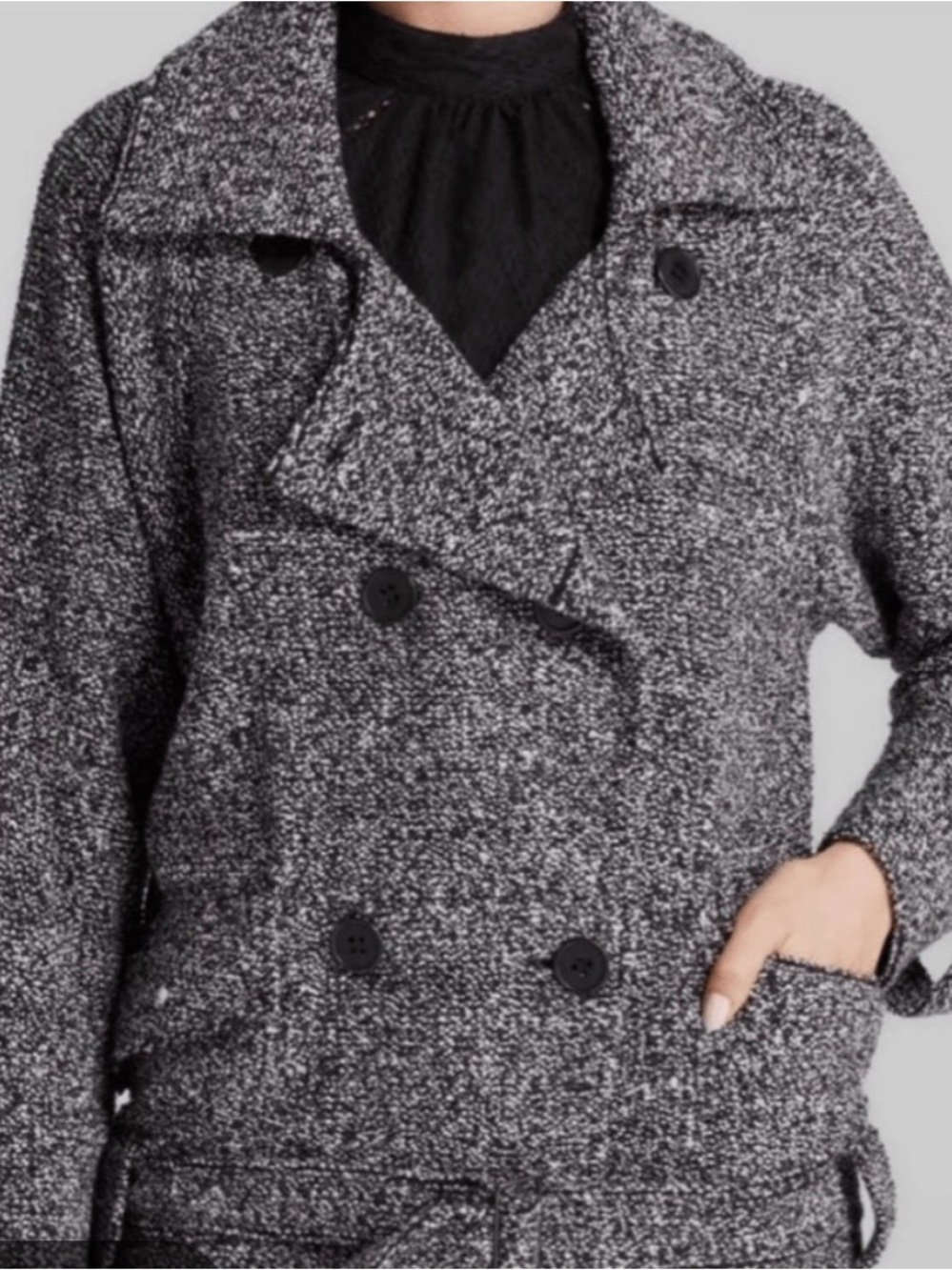 Free People Gray Bouclé Double-Breasted Pea Coat
